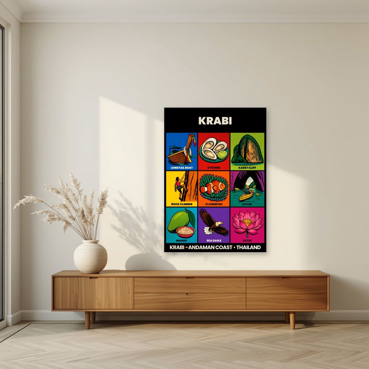 Andaman Nine — Krabi art print, unframed poster, styled in a living room
