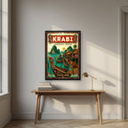 Chao Le — Krabi art print, in a black frame, styled in a desk