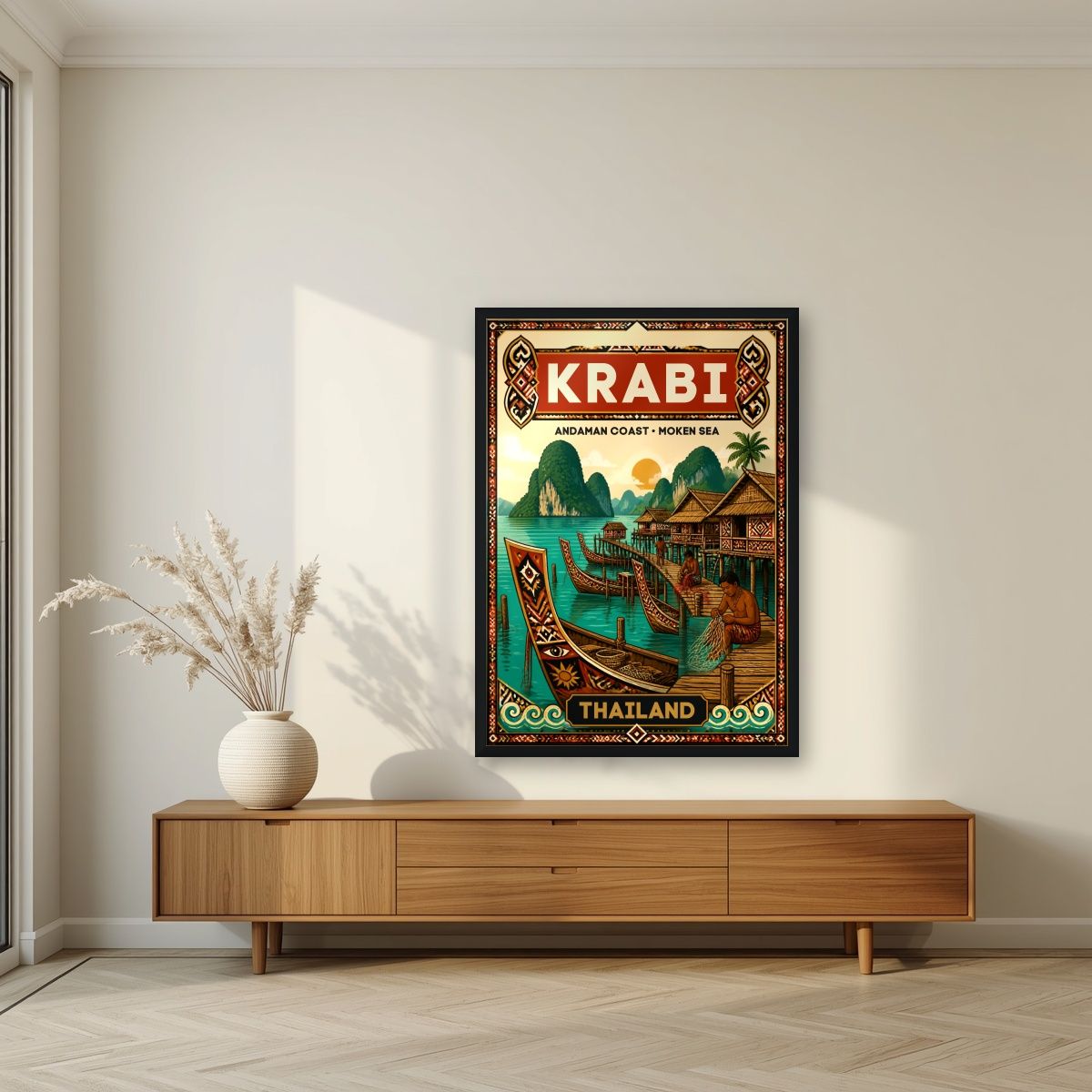 Chao Le — Krabi art print, in a black frame, styled in a living room