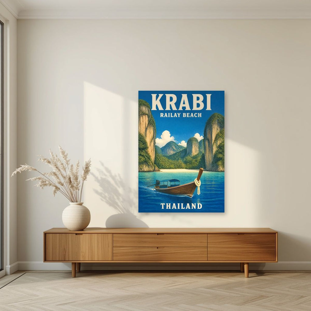 Hat Railay — Krabi art print, unframed poster, styled in a living room