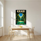 Tham Morakot — Krabi art print, unframed poster, styled in a kitchen