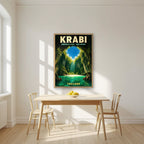 Tham Morakot — Krabi art print, in an oak frame, styled in a kitchen