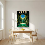 Tham Morakot — Krabi art print, on slim canvas, styled in a kitchen
