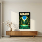 Tham Morakot — Krabi art print, unframed poster, styled in a living room