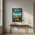Wat Tham Suea — Krabi art print, in a black frame, styled in a desk
