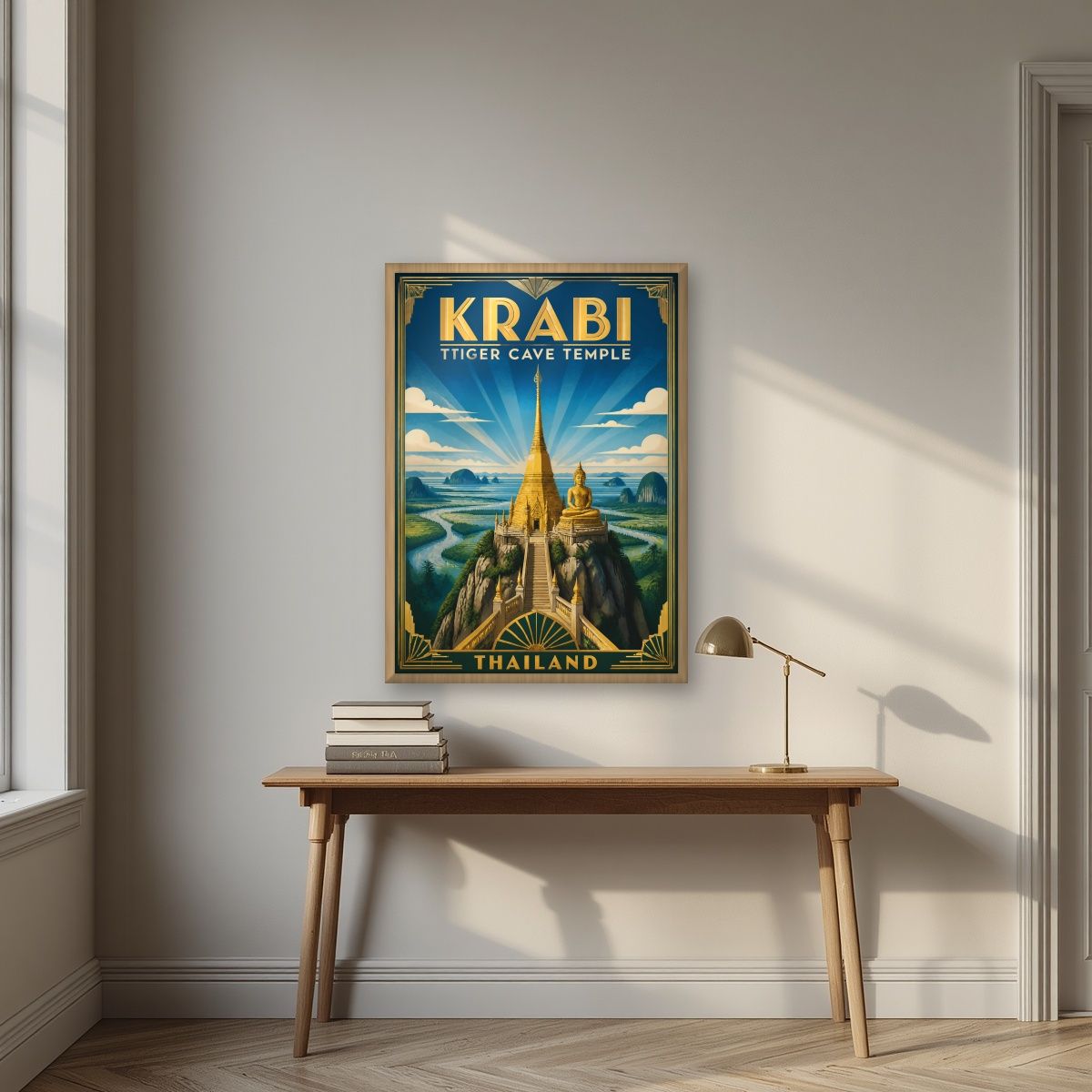 Wat Tham Suea — Krabi art print, in an oak frame, styled in a desk