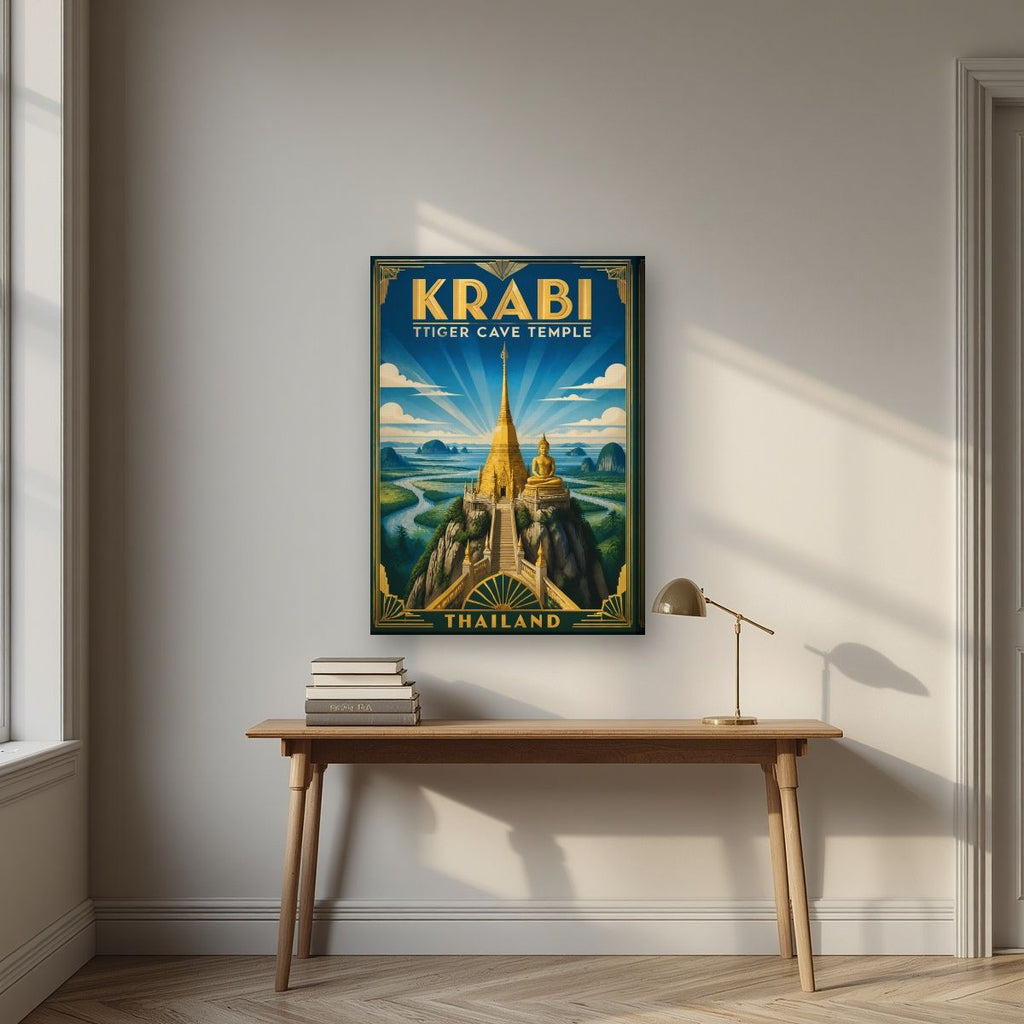 Wat Tham Suea — Krabi art print, on slim canvas, styled in a desk
