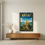 Wat Tham Suea — Krabi art print, in a black frame, styled in a living room