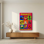 Andaman Icons — Phuket art print, on slim canvas, styled in a living room