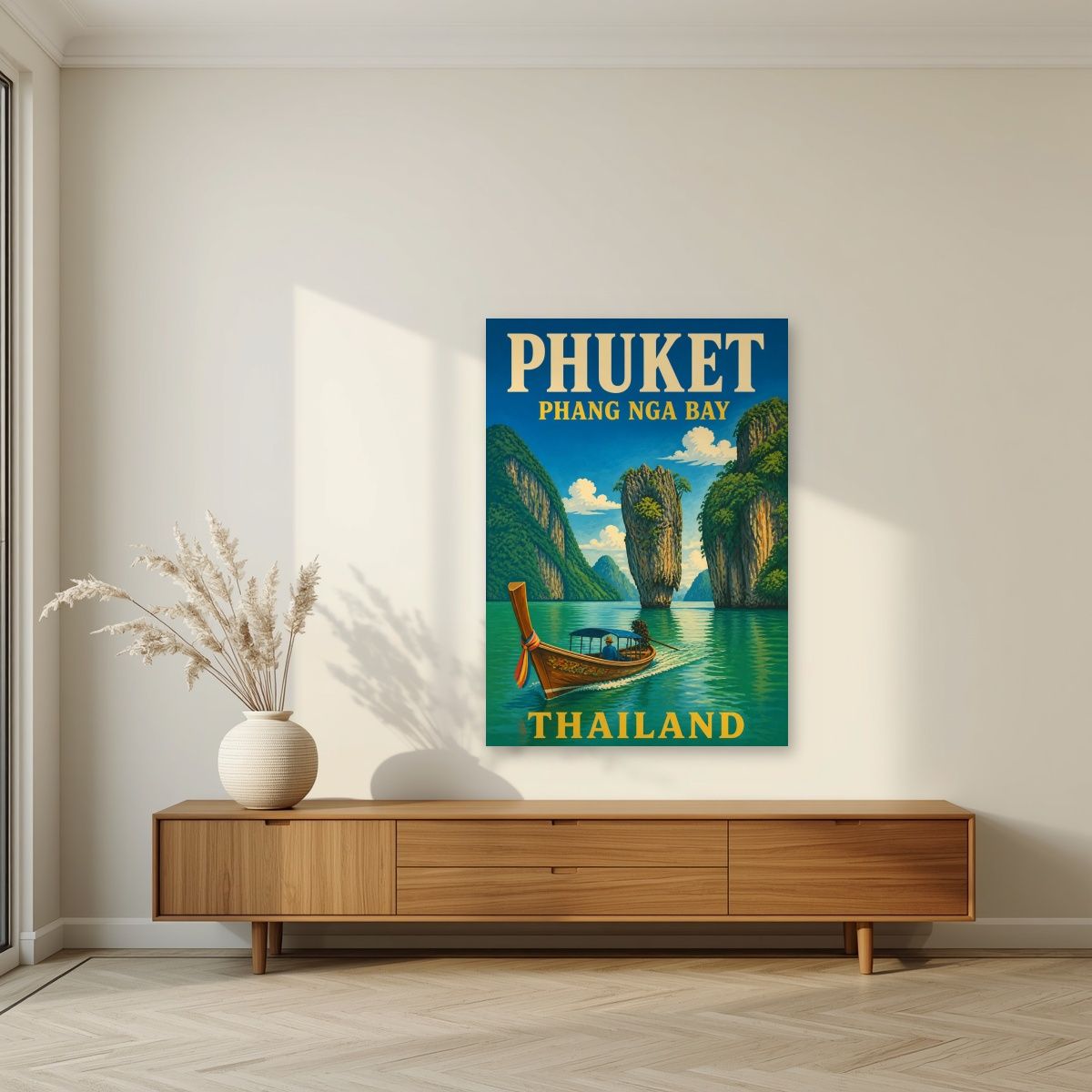 Ao Phang Nga — Phuket art print, unframed poster, styled in a living room