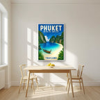 Maya Bay — Phuket art print, in a white frame, styled in a kitchen