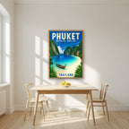 Maya Bay — Phuket art print, in an oak frame, styled in a kitchen
