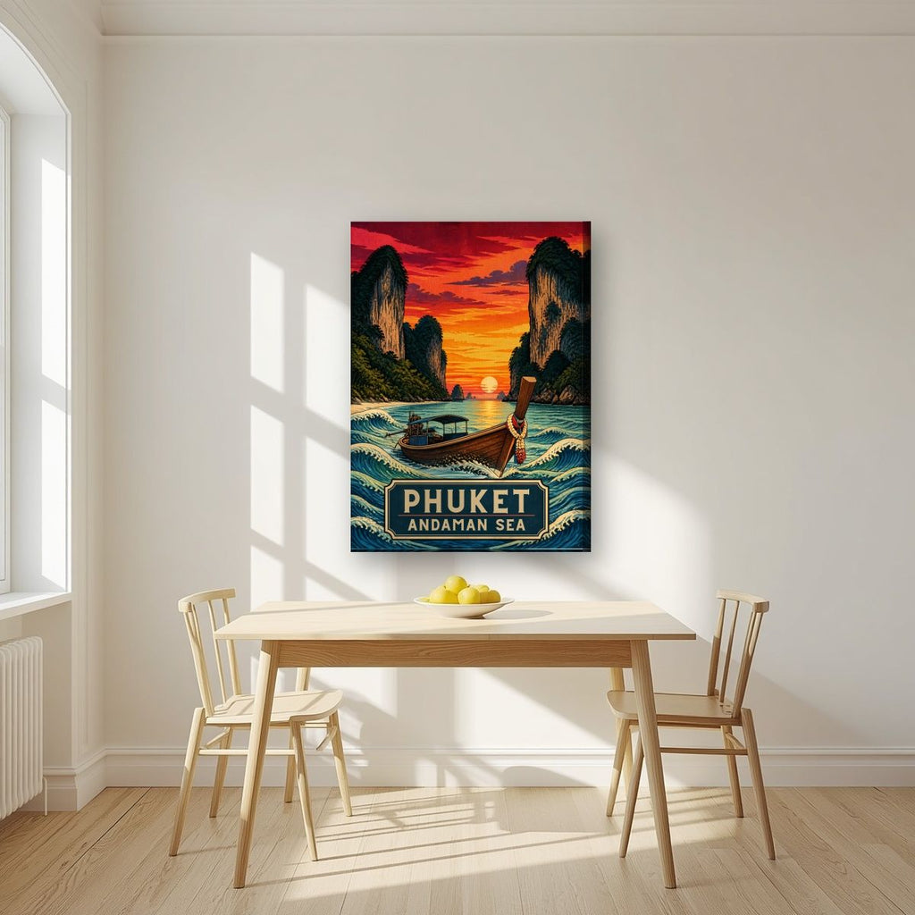 Reua Hang Yao — Phuket art print, on slim canvas, styled in a kitchen