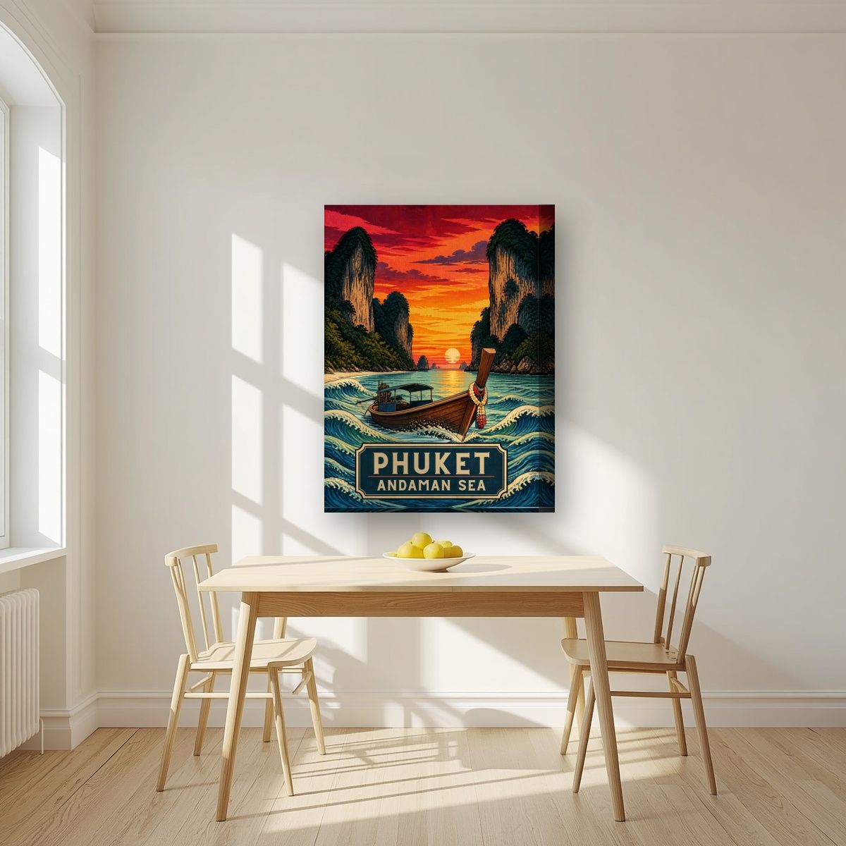 Reua Hang Yao — Phuket art print, on thick canvas, styled in a kitchen