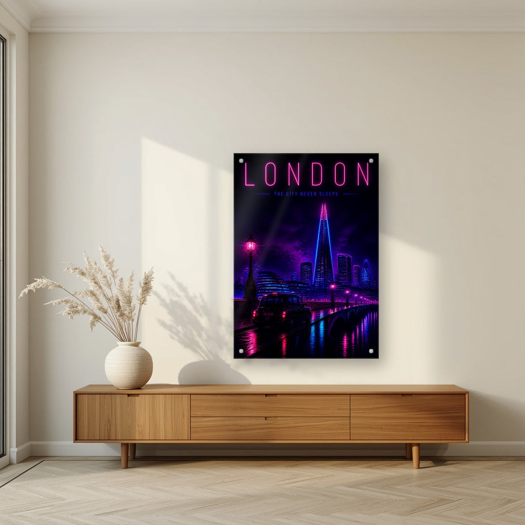 The City Never Sleeps | London Art Print — acrylic print, room scene