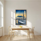 Fuji-San From The East — Tokyo art print, in an oak frame, styled in a kitchen