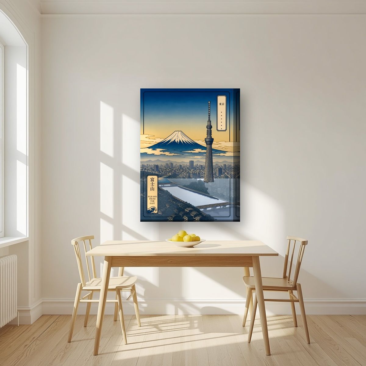 Fuji-San From The East — Tokyo art print, on thick canvas, styled in a kitchen