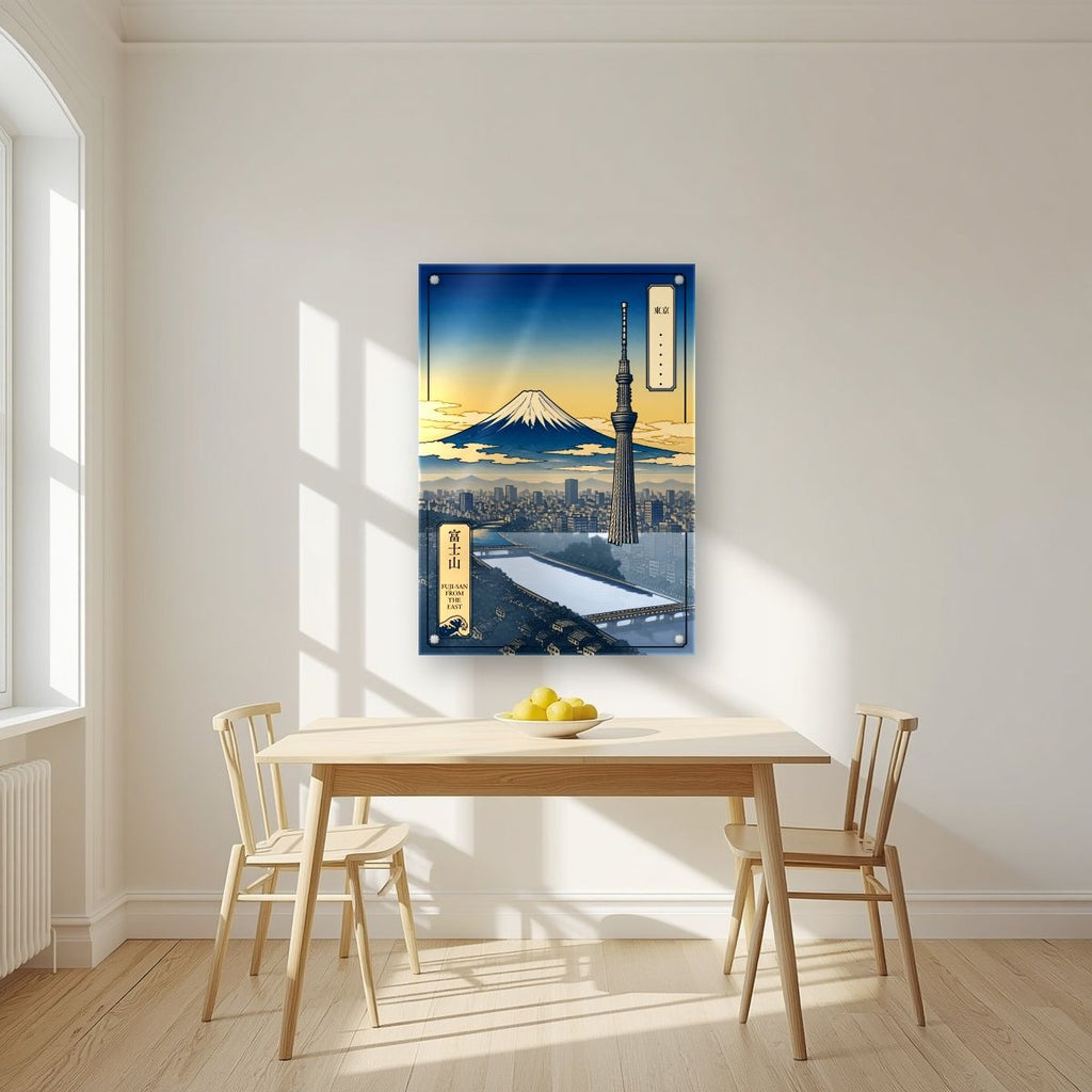 Fuji-San From The East — Tokyo art print, as an acrylic print, styled in a kitchen