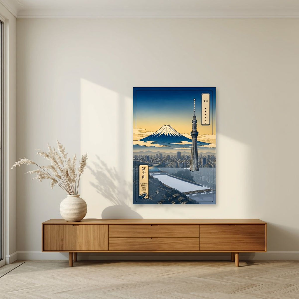 Fuji-San From The East — Tokyo art print, unframed poster, styled in a living room