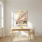 Sakura — Tokyo art print, in a white frame, styled in a kitchen
