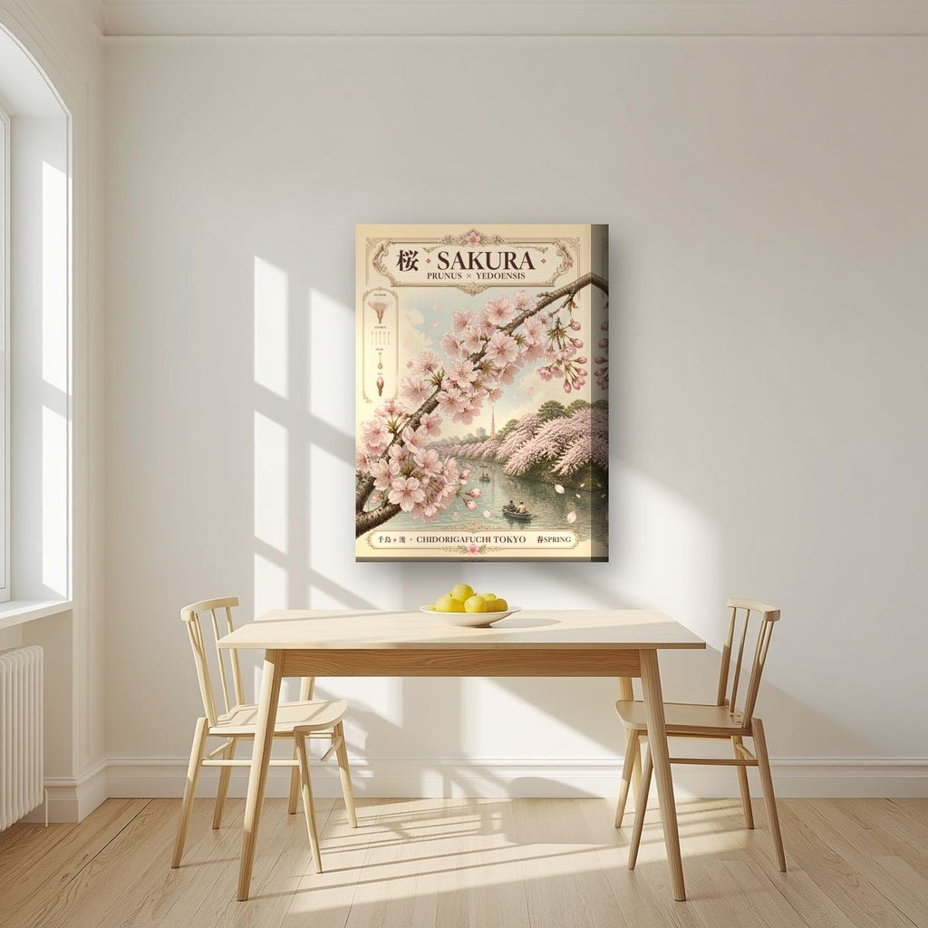 Sakura — Tokyo art print, on thick canvas, styled in a kitchen