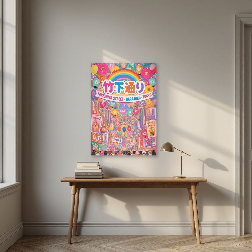 Takeshita Street — Tokyo art print, unframed poster, styled in a desk