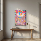 Takeshita Street — Tokyo art print, on slim canvas, styled in a desk
