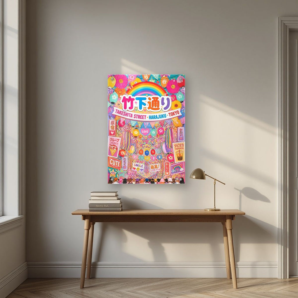 Takeshita Street — Tokyo art print, as an acrylic print, styled in a desk