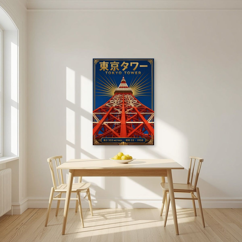 Tokyo Tower — Tokyo art print, unframed poster, styled in a kitchen