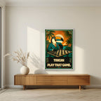 Checkmate — Toucan Play That Game art print, in a white frame, styled in a living room