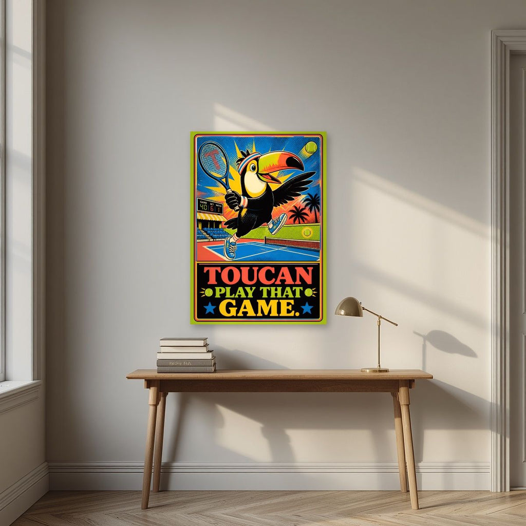 Match Point — Toucan Play That Game art print, unframed poster, styled in a desk