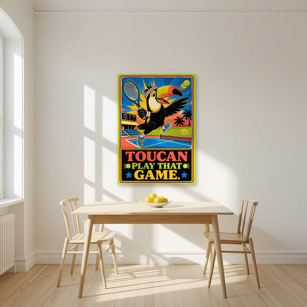 Match Point — Toucan Play That Game art print, unframed poster, styled in a kitchen