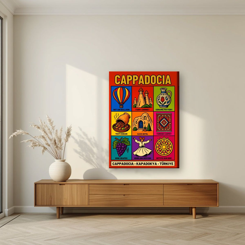 Anatolian Icons — Cappadocia art print, on slim canvas, styled in a living room