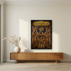 Byzantine Frescoes — Cappadocia art print, in a black frame, styled in a living room