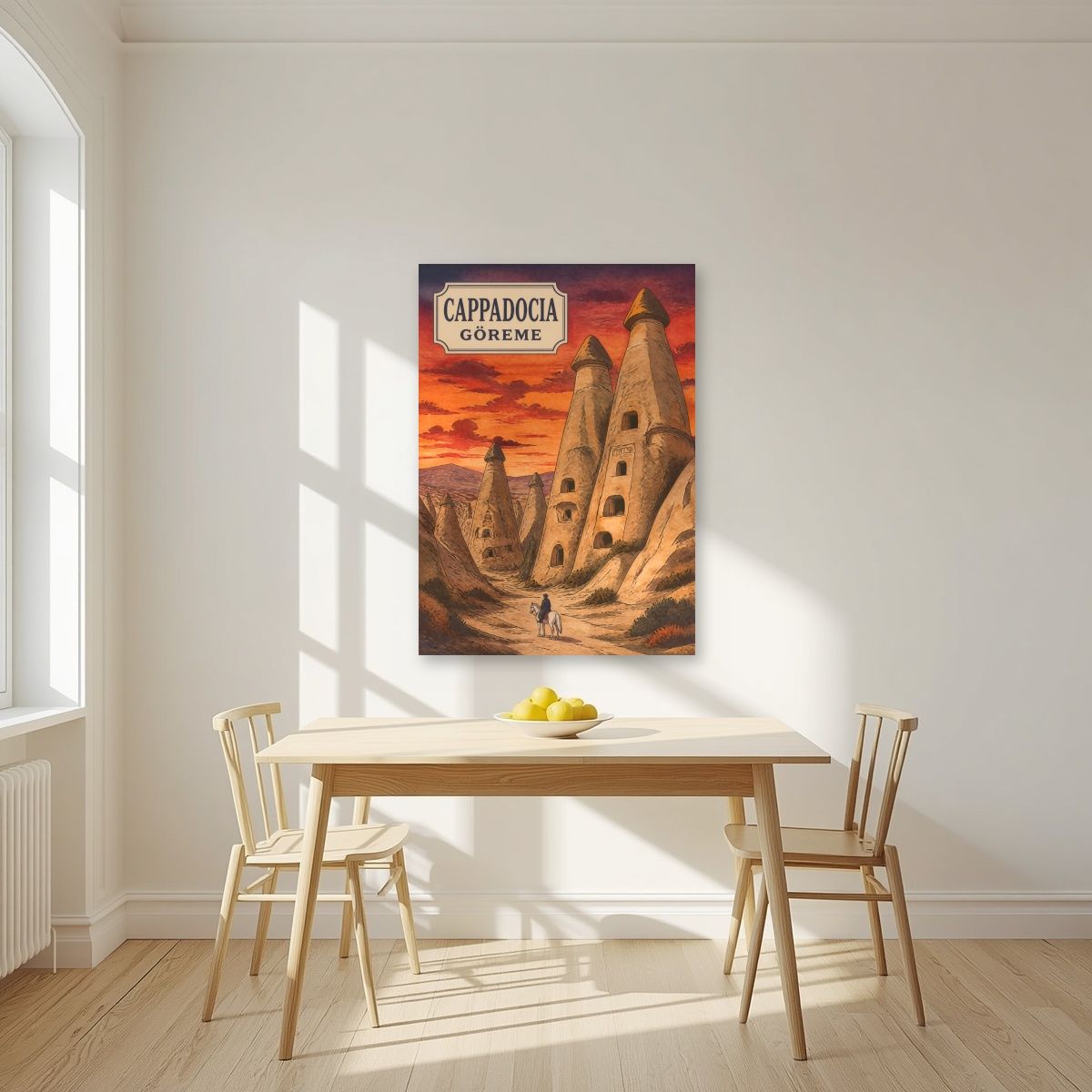 Peribacalari — Cappadocia art print, unframed poster, styled in a kitchen
