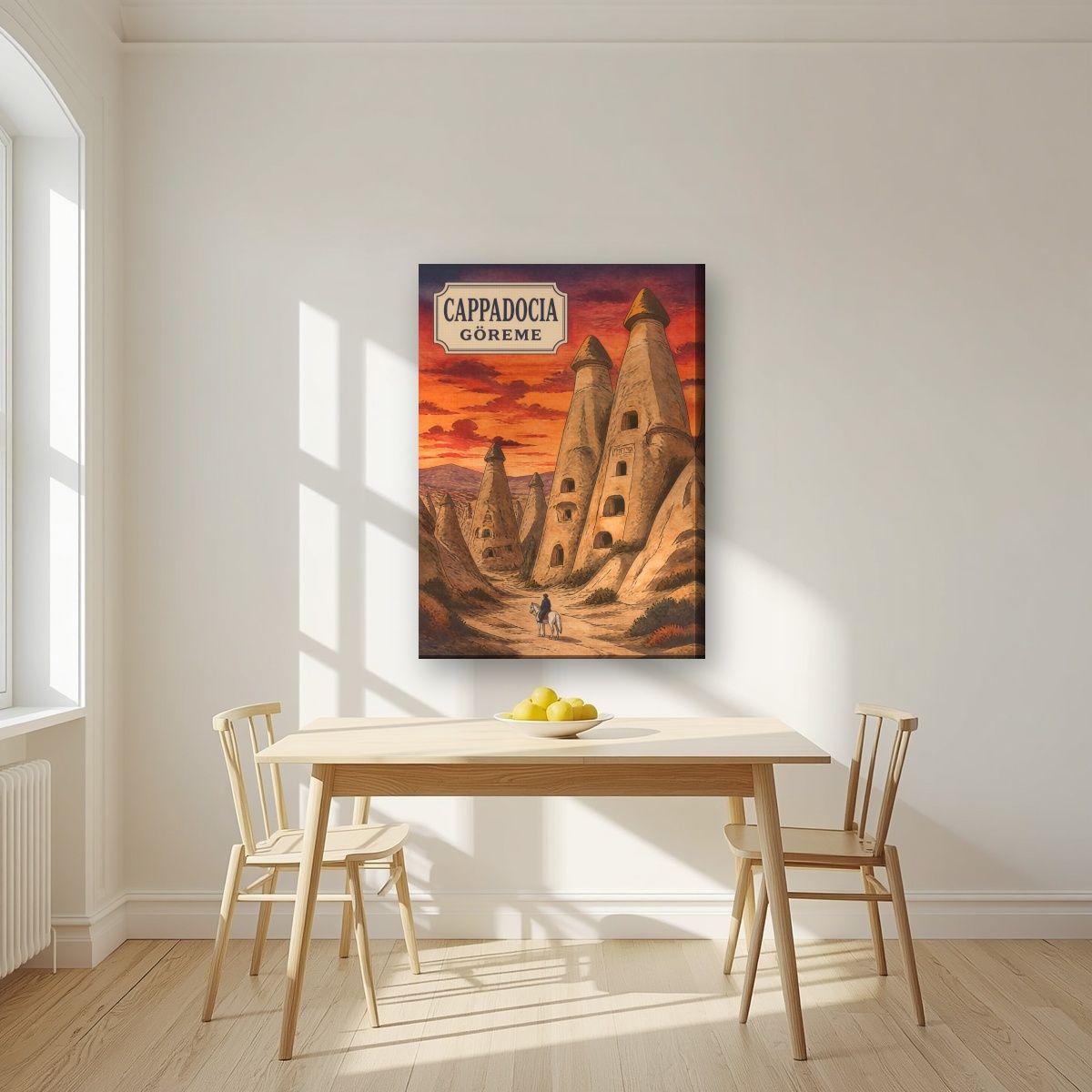 Peribacalari — Cappadocia art print, on slim canvas, styled in a kitchen