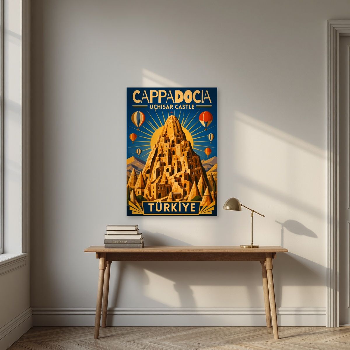 Uchisar Castle — Cappadocia art print, unframed poster, styled in a desk