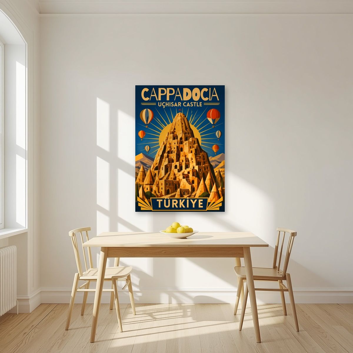 Uchisar Castle — Cappadocia art print, unframed poster, styled in a kitchen