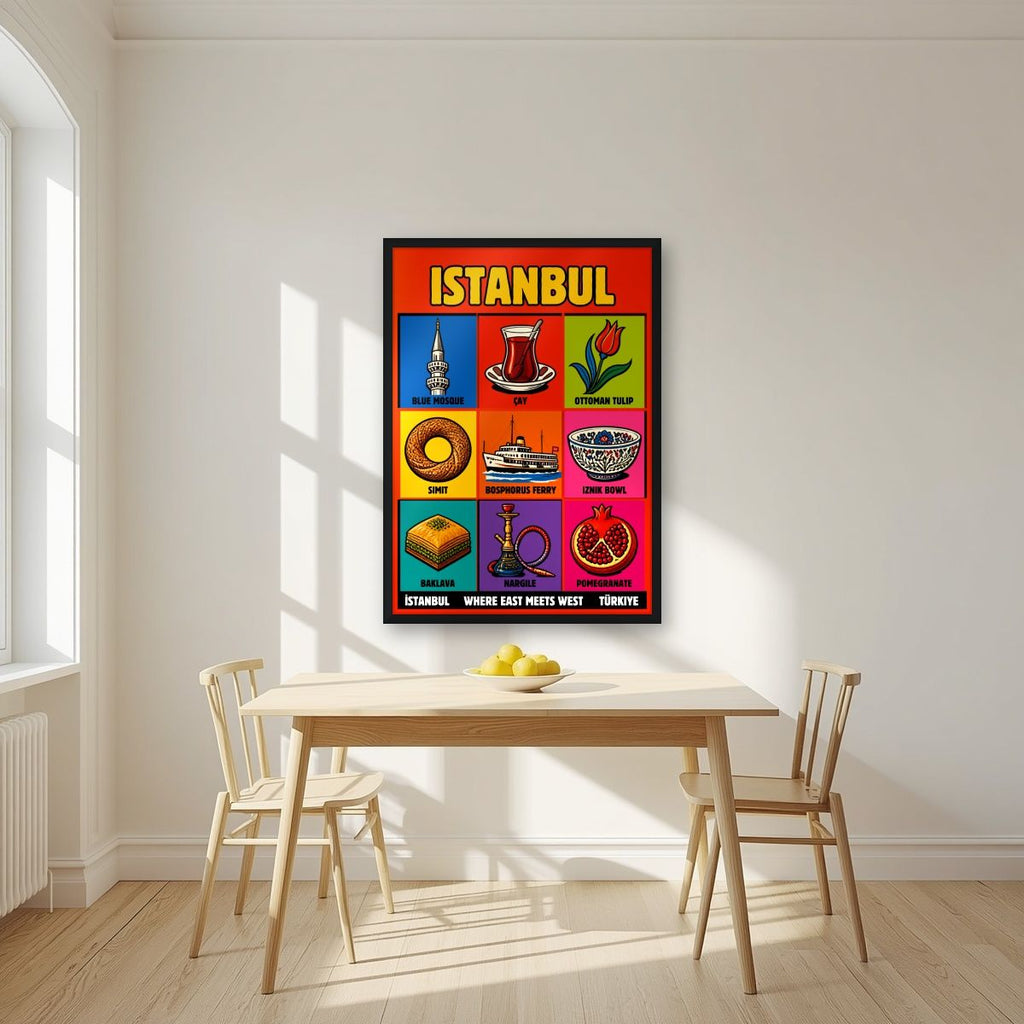 Dokuz — Istanbul art print, in a black frame, styled in a kitchen