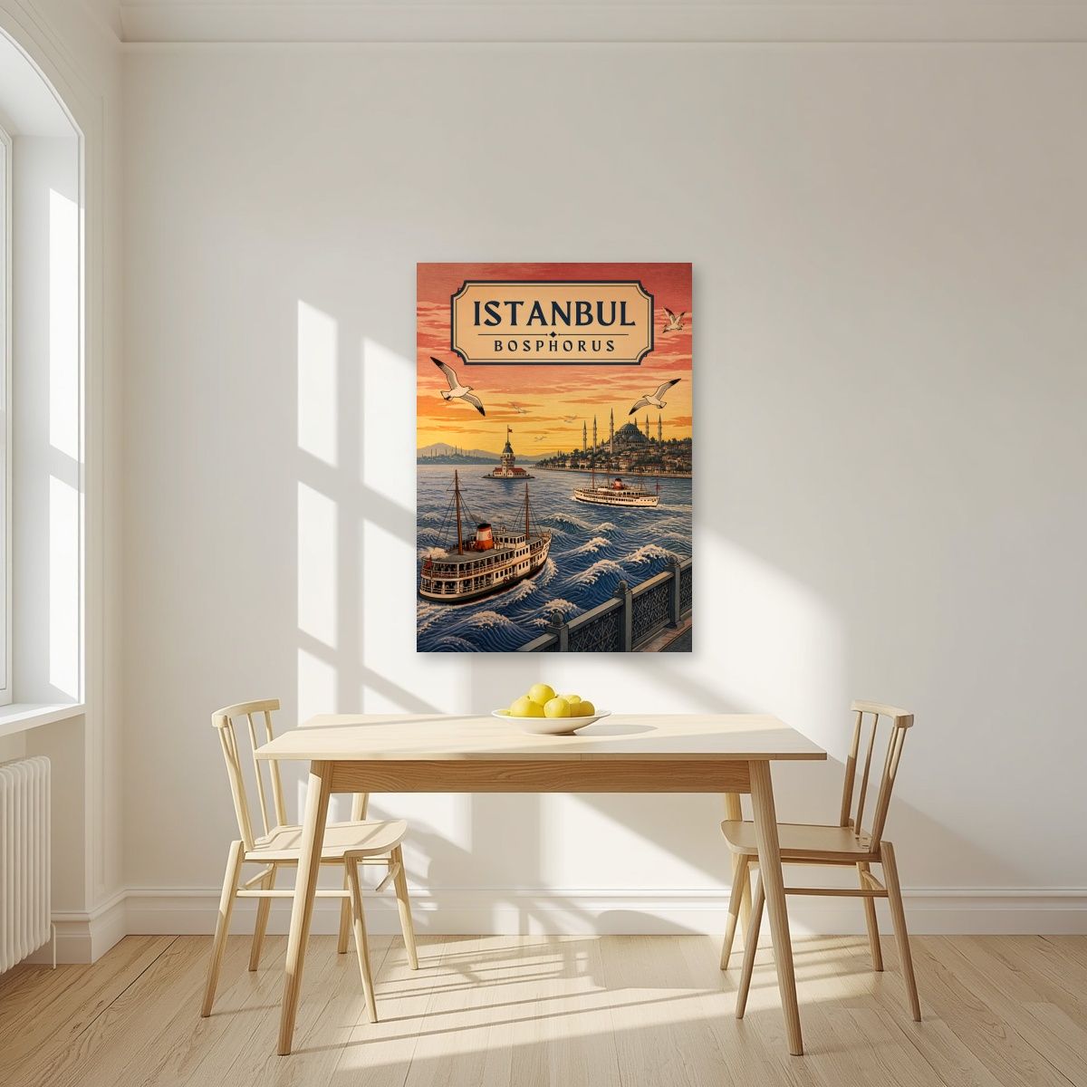 Kiz Kulesi — Istanbul art print, unframed poster, styled in a kitchen