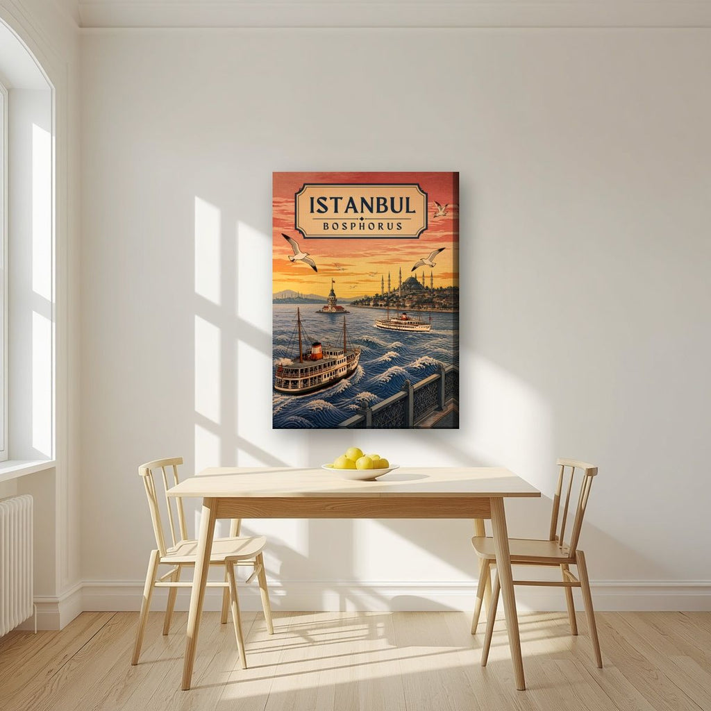 Kiz Kulesi — Istanbul art print, on slim canvas, styled in a kitchen
