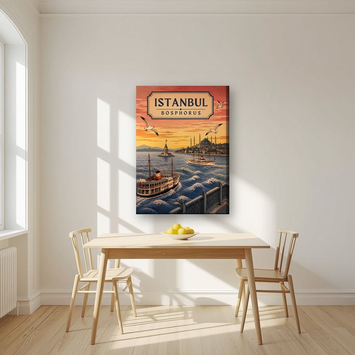 Kiz Kulesi — Istanbul art print, on slim canvas, styled in a kitchen
