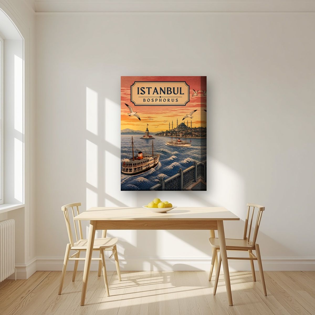 Kiz Kulesi — Istanbul art print, on thick canvas, styled in a kitchen