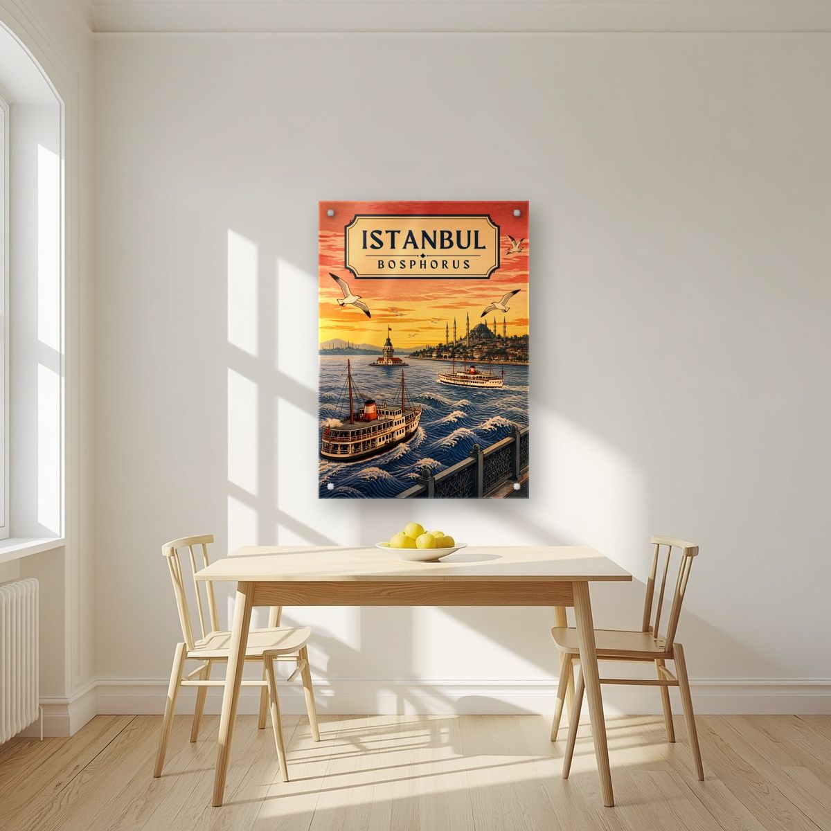 Kiz Kulesi — Istanbul art print, as an acrylic print, styled in a kitchen
