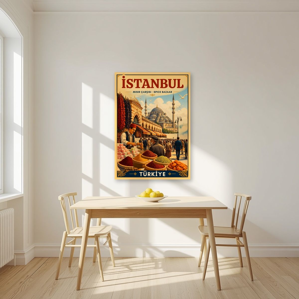 Misir Carsisi — Istanbul art print, unframed poster, styled in a kitchen