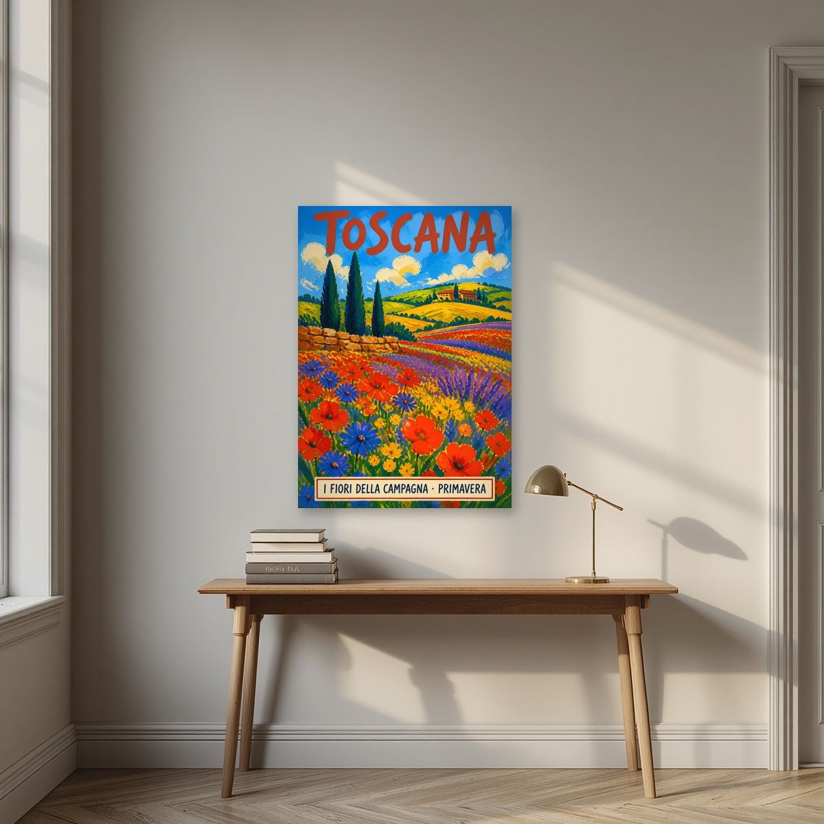 Campagna In Primavera — Tuscany art print, unframed poster, styled in a desk