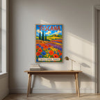 Campagna In Primavera — Tuscany art print, in an oak frame, styled in a desk