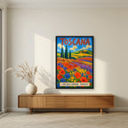 Campagna In Primavera — Tuscany art print, in a black frame, styled in a living room