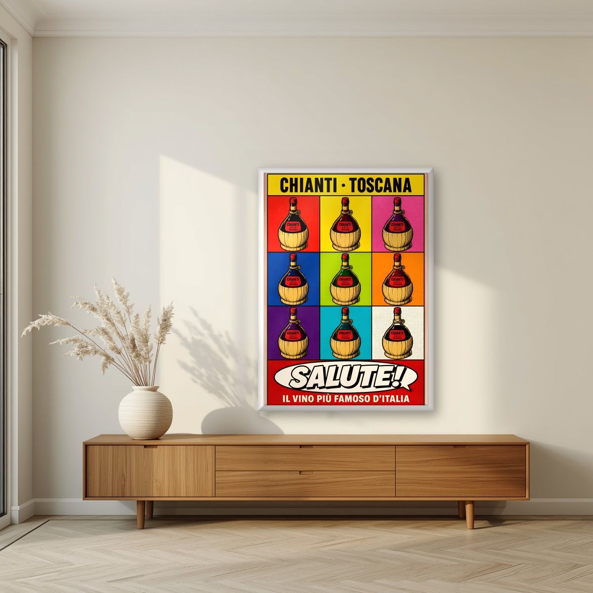 Chianti Salute — Tuscany art print, in a white frame, styled in a living room