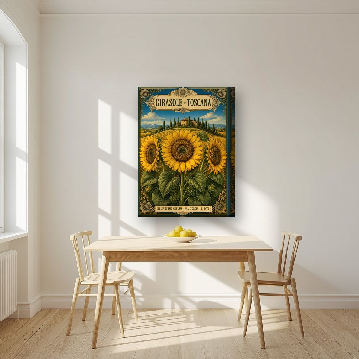 Girasole — Tuscany art print, on thick canvas, styled in a kitchen